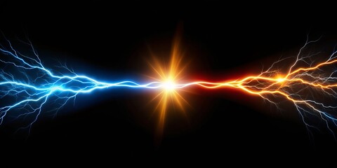 Clash of the Titans Blue and Orange Lightning Collide, energy, electricity, power