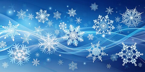 Winter Wonderland A Snowy Sky with Delicate Snowflakes, Digital Illustration, Blue Background, Snowflakes, Winter, Christmas