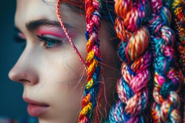 Wall Mural - A woman with colorful braids and makeup, generative ai image