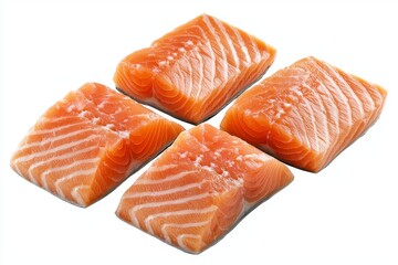 isolated slices of salmon for steak on a background, a popular raw ingredient fish.