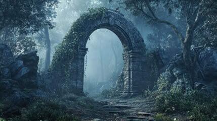 Wall Mural - Stone Archway in a Misty Forest