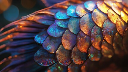 Canvas Print - Close-up of a Fish's Iridescent Scales with a Bokeh Background