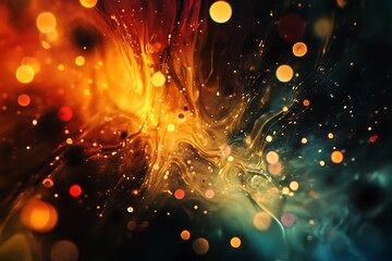 Canvas Print - Abstract colorful liquid art with bokeh lights. Colorful swirls and blurred lights in black background.