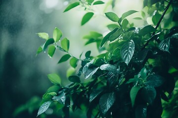 Sticker - Close up of Lush Green Leaves in Sunlight