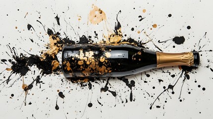 Wall Mural - Champagne Bottle, Black and Gold on White Background, Abstract Image, Texture, Pattern Background, Wallpaper, Cover and Screen of Smartphone, PC, Laptop, 9:16 and 16:9 Format