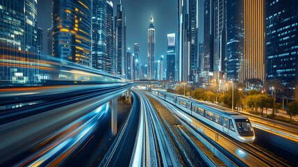 Wall Mural - A futuristic cityscape with smart transportation systems, showcasing technology's potential to create sustainable urban environments.