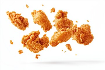 falling chicken meat on white background