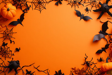 Halloween background with spooky elements on orange paper