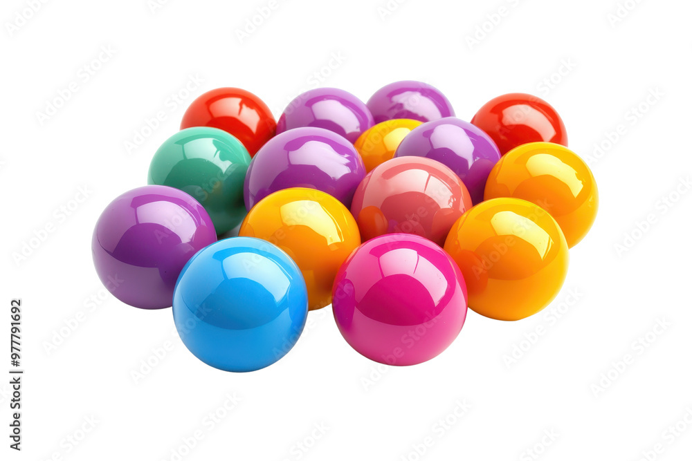 A vibrant collection of colorful plastic balls isolated on a ...