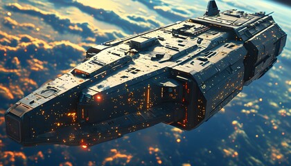 Intricate 3D CG Render of a Spacecraft Adorned with a Star-Studded Surface