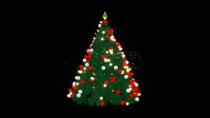 christmas stylized fir tree on dark background with bright colored flashes. animation of christmas t
