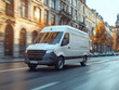 © Vasiliy - White modern delivery small shipment cargo courier van moving fast on motorway road to city