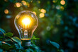 © Prasanth - Light bulb with green leaves on blurry background. Energy saving concept.