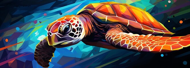 Wall Mural - brightly colored turtle with a black background