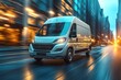 © Vasiliy - White modern delivery small shipment cargo courier van moving fast on motorway road to city