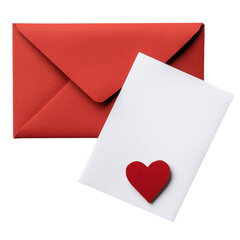 A vibrant red envelope and a blank greeting card with a heart decoration, perfect for love notes and special occasions. PNG file, Transparent background.