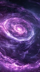 Wall Mural - Purple spiral galaxy with stars and a black hole, vertical background