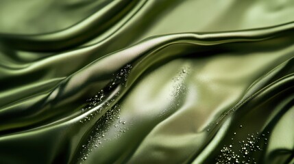 A close-up of smooth, flowing fabric in deep green tones, showcasing elegant curves and subtle texture for a luxurious feel.