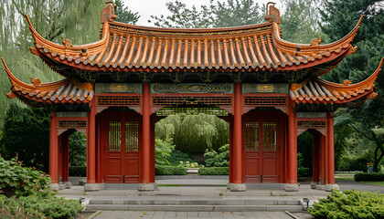 Chinese style architecture. Picture made from gravel