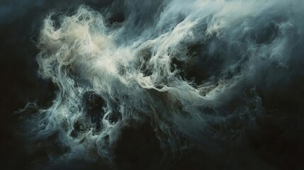 Canvas Print - Abstract Swirling White and Gray Smoke on a Dark Background