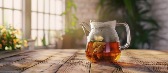 Sticker - Tea in a Glass Pitcher. Copy space image. Place for adding text and design