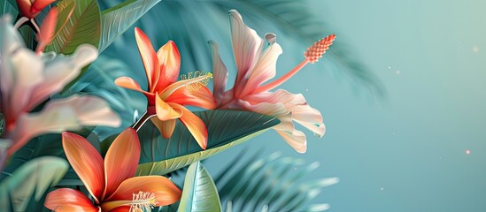 Sticker - Lovely tropical blooms. Copy space image. Place for adding text and design