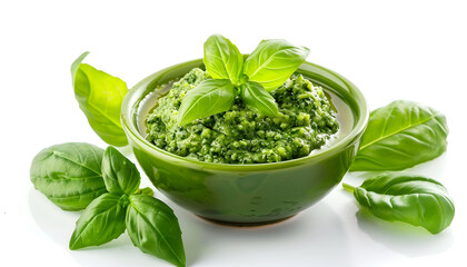 Fresh tasty pesto sauce isolated on white