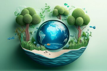 Wall Mural - paper art , ecology and world water day , saving water and world environment day, environmental prot