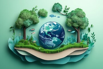 Wall Mural - paper art , ecology and world water day , saving water and world environment day, environmental prot