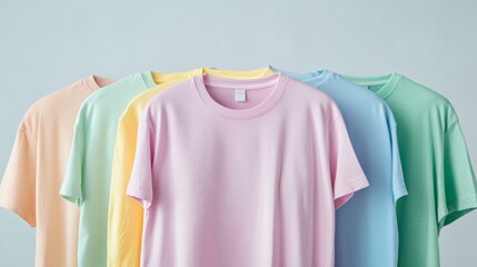 pastel color t-shirts isolated on white background.