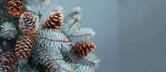 Wall Mural - Pine cones on the top of the fir tree. Copy space image. Place for adding text and design