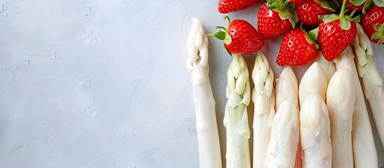 Sticker - Strawberries and white asparagus arranged with a space to write on. Copy space image. Place for adding text and design