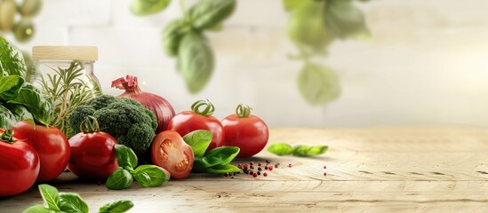 Wall Mural - Fresh local vegetables for World Vegan Day. Copy space image. Place for adding text and design