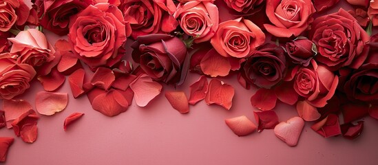 Canvas Print - Valentine s Day background A natural creative arrangement of rose hearts as a top view background with copy space for your text Flat lay