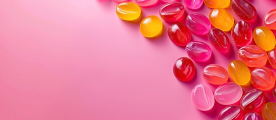 Canvas Print - a colorful assortment of jelly sweets as a background with copyspace for text top view