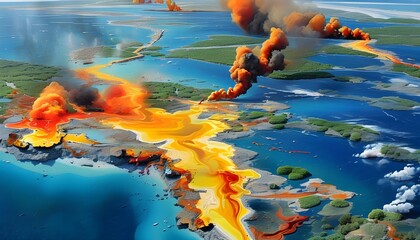 Vivid Abstract Representation of Oil Spill Impact on Coastal Ecosystems Highlighting Environmental Disaster and Ecological Crisis