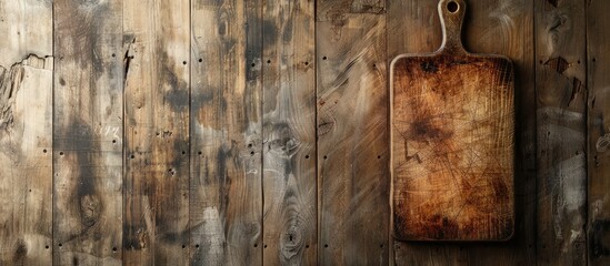 Canvas Print - cutting board on a wooden surface background. Copy space image. Place for adding text and design