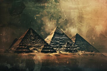 Wall Mural - Postcard with landscape of Egyptian pyramids, Egypt