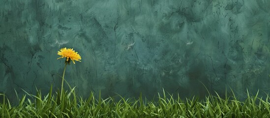 Poster - Yellow dandelion among the grass. Copy space image. Place for adding text and design