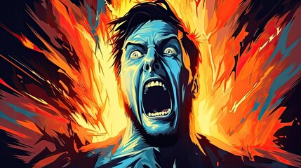 Wall Mural - The man is terrified. Dramatic moment. The concept of horror and fear.