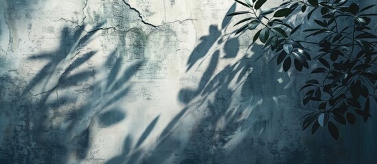 Wall Mural - Abstract background featuring plant shadows cast on a wall. Copy space image. Place for adding text and design