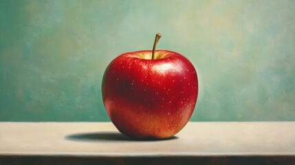 Canvas Print - A Single Red Apple Resting on a White Surface with a Green Background