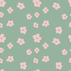 Wall Mural - Seamless abstract botanical pattern. Simple background with pink, green texture. Digital brush strokes. Flowers. Design for textile fabrics, wrapping paper, background, wallpaper, cover.