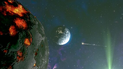 Wall Mural - massive dead star close to earth, outer space view 3d rendering of planet earth with potential aster