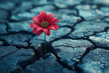 Wall Mural - a flower blooming out of a crack in a cement sidewalk, representing resilience and hope in harsh env