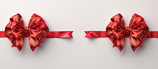 Canvas Print - red ribbon and bow set against a white background. Copy space image. Place for adding text and design