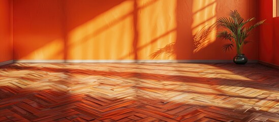 Canvas Print - Grey parquet set against an orange background. Copy space image. Place for adding text and design