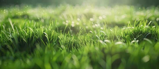 Wall Mural - Background of a young grass field Shallow depth of field. Copy space image. Place for adding text and design