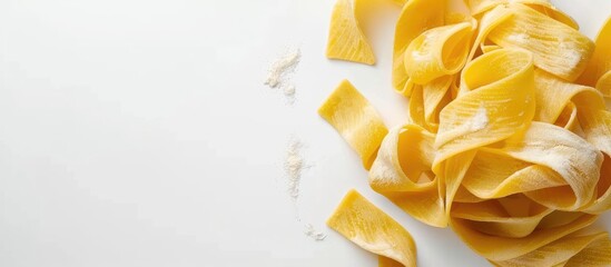 Canvas Print - Pasta Paccheri on a white backdrop Focused selectively. Copy space image. Place for adding text and design