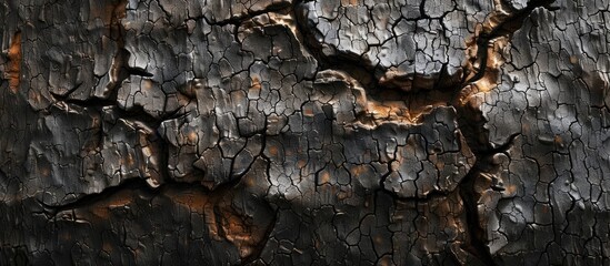 Wall Mural - Close up detail of the bark on the trunk of a cracked and dry tree Organic texture creates an abstract background. Copy space image. Place for adding text and design